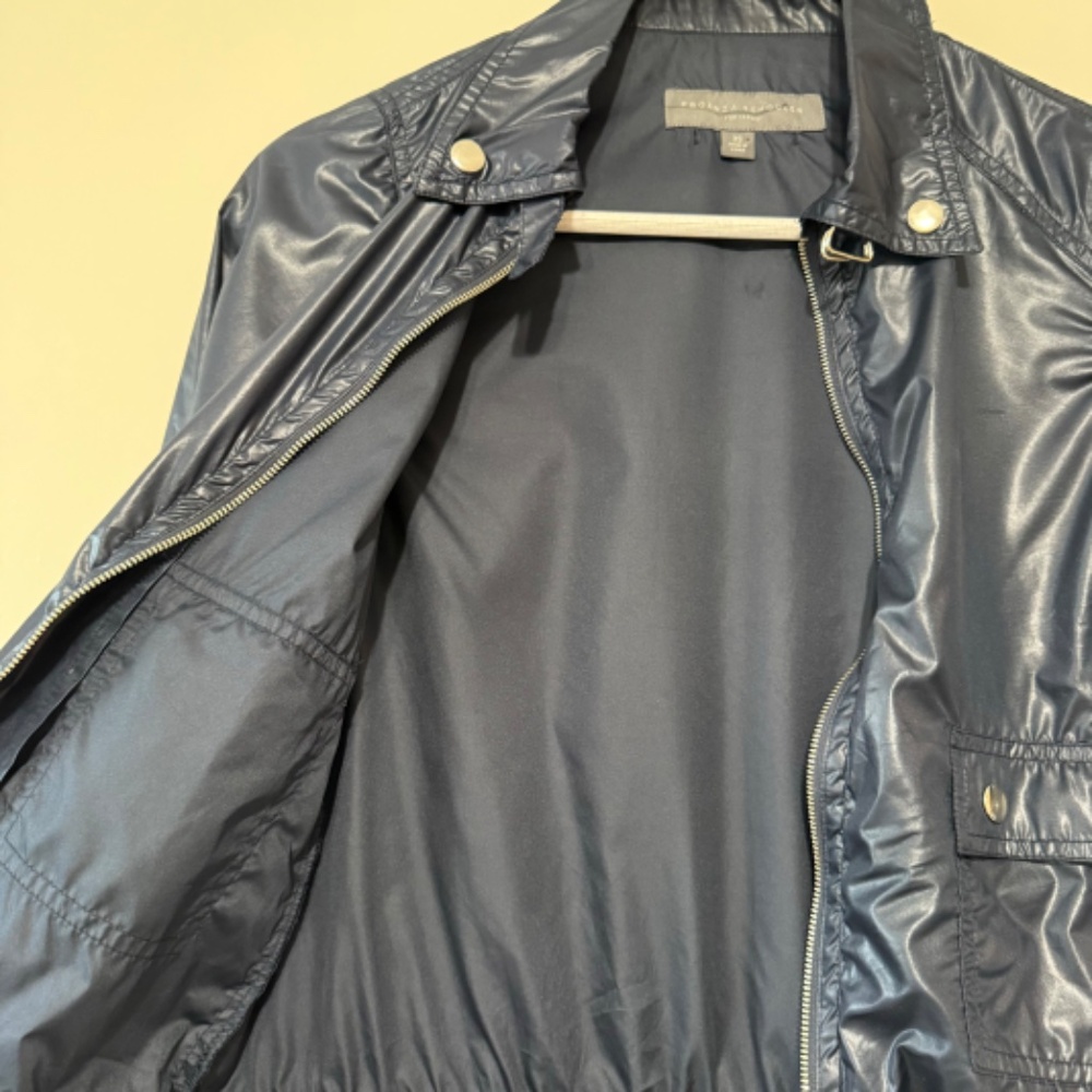 Proenza Schouler  Lightweight Metallic Shiny Coated Bomber Jacket Navy Blue - Picture 6 of 8